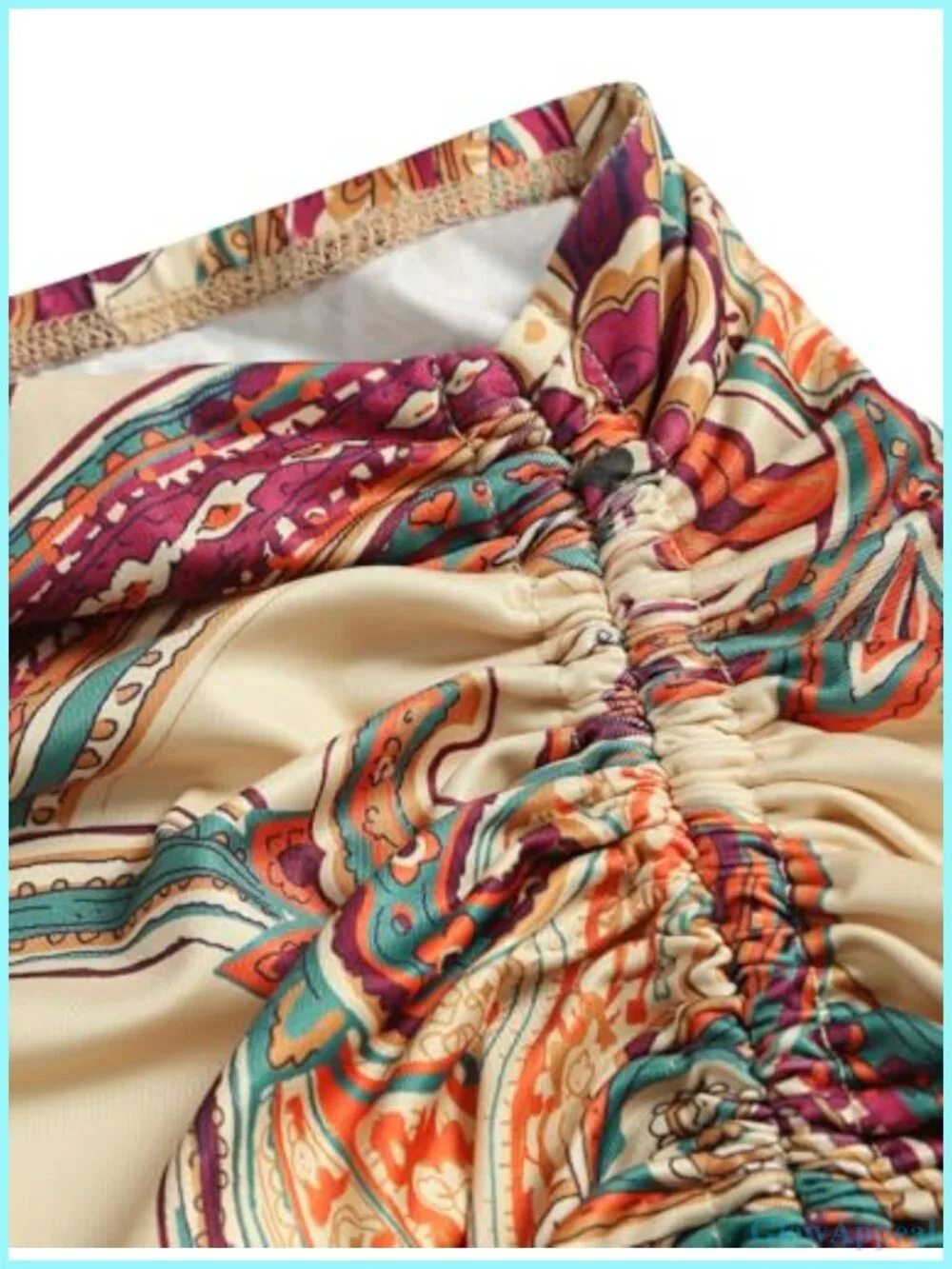 ZAFUL Women's Boho Asymmetrical Ruched Skirt with Drawstring, Floral Paisley
